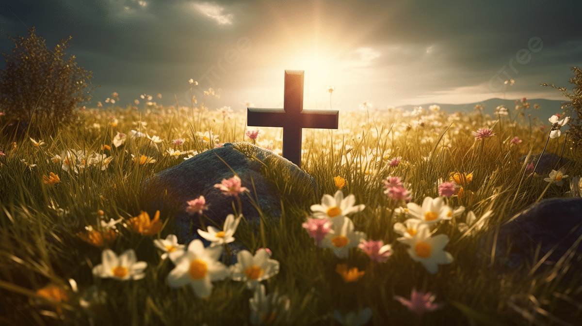 The Cross Is Set Against A Field Of Flowers Background, Easter Sunday ... Cross-Selling Jewellery With Other Accessories